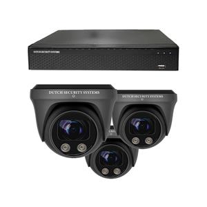 Dutch Security Systems Beveiligingscamera Set - 3x PRO Dome Camera - QHD 2K - Sony 5MP - Zwart - Buiten&Binnen - Met Nachtzicht - Incl. Recorder&App