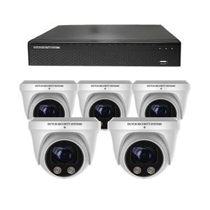 Dutch Security Systems Beveiligingscamera Set - 5x PRO Dome Camera - QHD 2K - Sony 5MP - Wit - Buiten&Binnen - Met Nachtzicht - Incl. Recorder&App