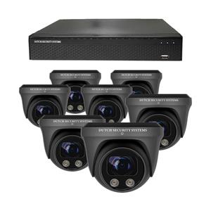 Dutch Security Systems Beveiligingscamera Set - 7x PRO Dome Camera - UltraHD 4K - Sony 8MP - Zwart - Buiten&Binnen - Met Nachtzicht - Incl. Recorder&App