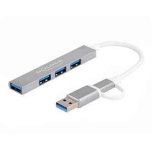 DeLOCK 64214 usb-hub 3x USB-A 2.0, 1x USB-A 3.2 Gen 1 (5 Gbit/s)