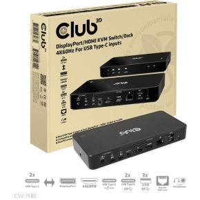Club 3D CLUB3D DisplayPort/HDMI KVM Switch/Dock 4K60Hz For USB Type-C inputs