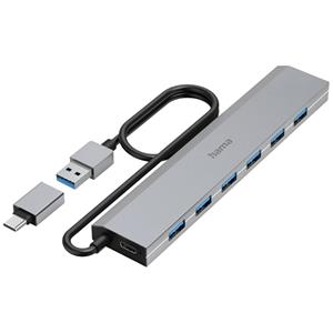 Hama USB 3.2 Gen 1-hub 7 poorten Met USB-C stekker Grijs