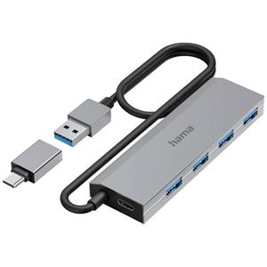 Hama 4 Port USB 3.2 Gen 1-Hub (USB 3.0) mit USB-C Stecker Grau