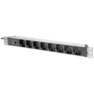 Digitus DN-95410-IT 19 inch Stekkerdoos voor patchkast 1 HE Geaarde contactdoos Aluminium profiel, Vast inbouw, Incl. 2 metalen houders, Met schakelaar