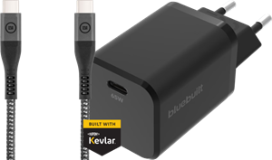 BlueBuilt Power Delivery Oplader met Usb C Poort 65W Zwart + Usb C naar Usb C kabel 1,5m