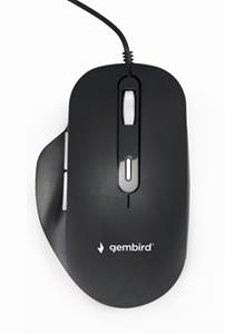 Gembird Muis Kabelgebonden Optisch Zwart 6 Toetsen 1200 dpi, 1800 dpi, 2400 dpi, 3600 dpi Verlicht, Geluidsarme toetsen