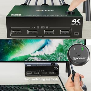 3d printing machine KVM-switch Dual-Monitor compatibele DPHDMI KVM-switch ondersteunt 4K@60Hz zwart