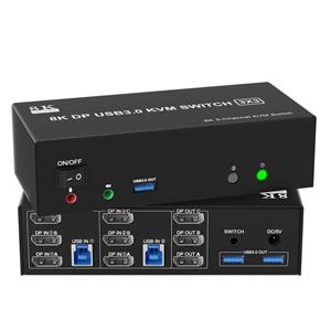 Tonttu House DisplayPort KVM switcher 3 monitors 2 USB triple monitor switcher Switcher for 2 computers that share 3 monitors and 3 USB audio keyboard and mouse