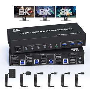 Tonttu House DisplayPort KVM switcher 3 monitors 4 USB triple monitor switcher Switcher for 4 computers sharing 3 monitors and 3 USB audio keyboard and mouse