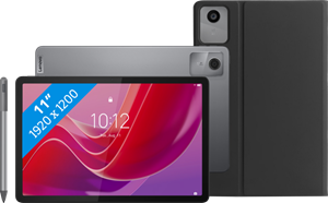 Lenovo Tab M11 11 inch 128GB 8GB RAM Wifi met Tab Pen Grijs + BlueBuilt Book Case Zwart
