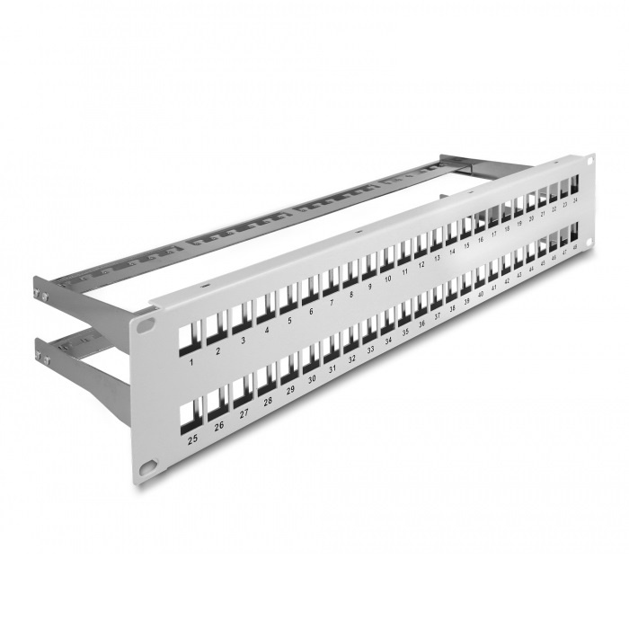 DeLOCK 19 inch patch panel met kabelgeleiding | voor 48 Keystone modules | 2U | grijs