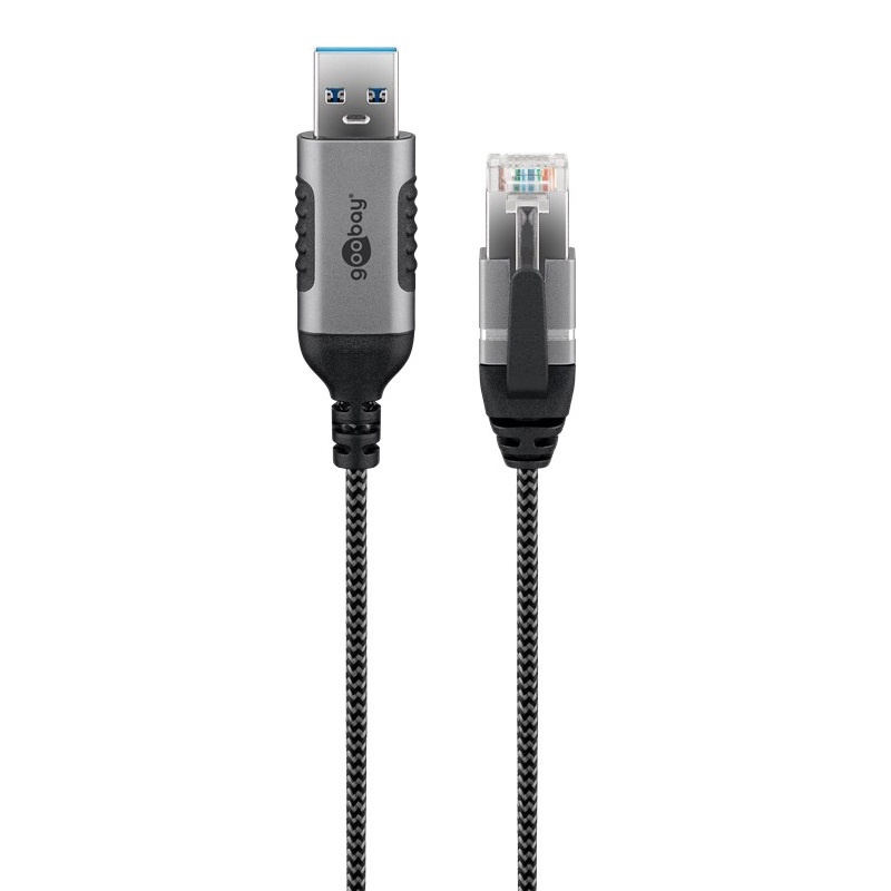 Goobay USB-A naar RJ45 LAN kabel | Slimline | USB3.0 | CAT6 | zwart | 1 meter