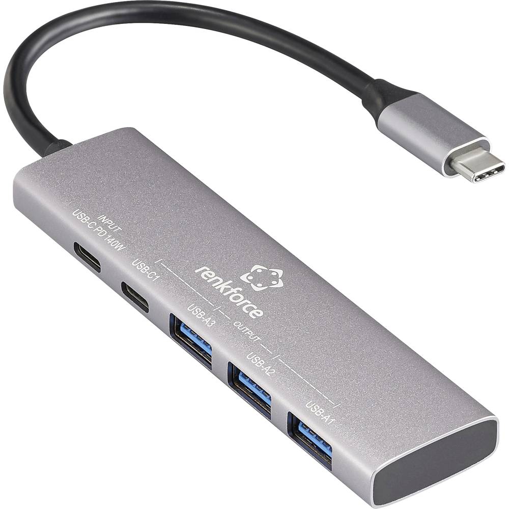 Renkforce RF-USBH-300 USB 3.2 Gen 1-hub 5 poorten Grijs