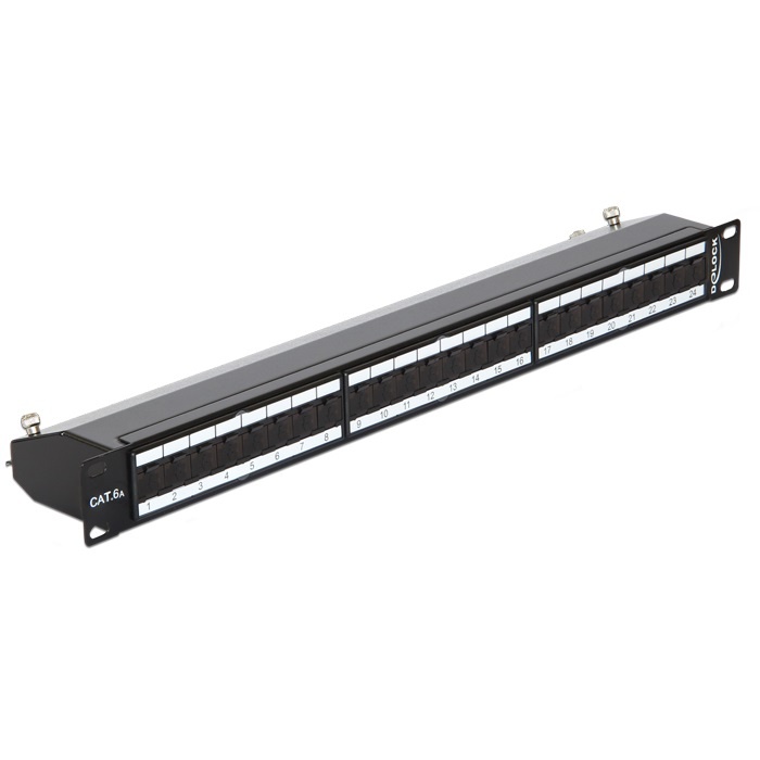 DeLOCK 19 inch patch panel | 24x RJ45 | CAT6a | STP | 1U | zwart