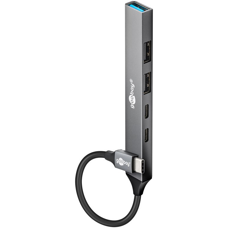 Goobay Slanke USB-hub met 5 poorten, USB-C naar USB-C/USB-A, 5 Gbit/s USB-hub