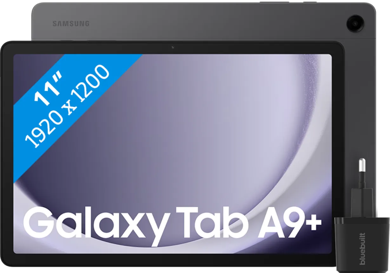 Samsung Galaxy Tab A9 Plus 11 inch 128GB Wifi en 5G Grijs + BlueBuilt Book Case Zwart