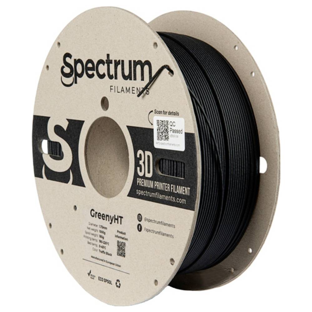 Spectrum Filaments 80699 GreenyHT Filament PLA kunststof Hittebestendig, Hoge stijfheid, Mat 1.75 mm 1000 g Traffic Black, Zwart 1 stuk(s)