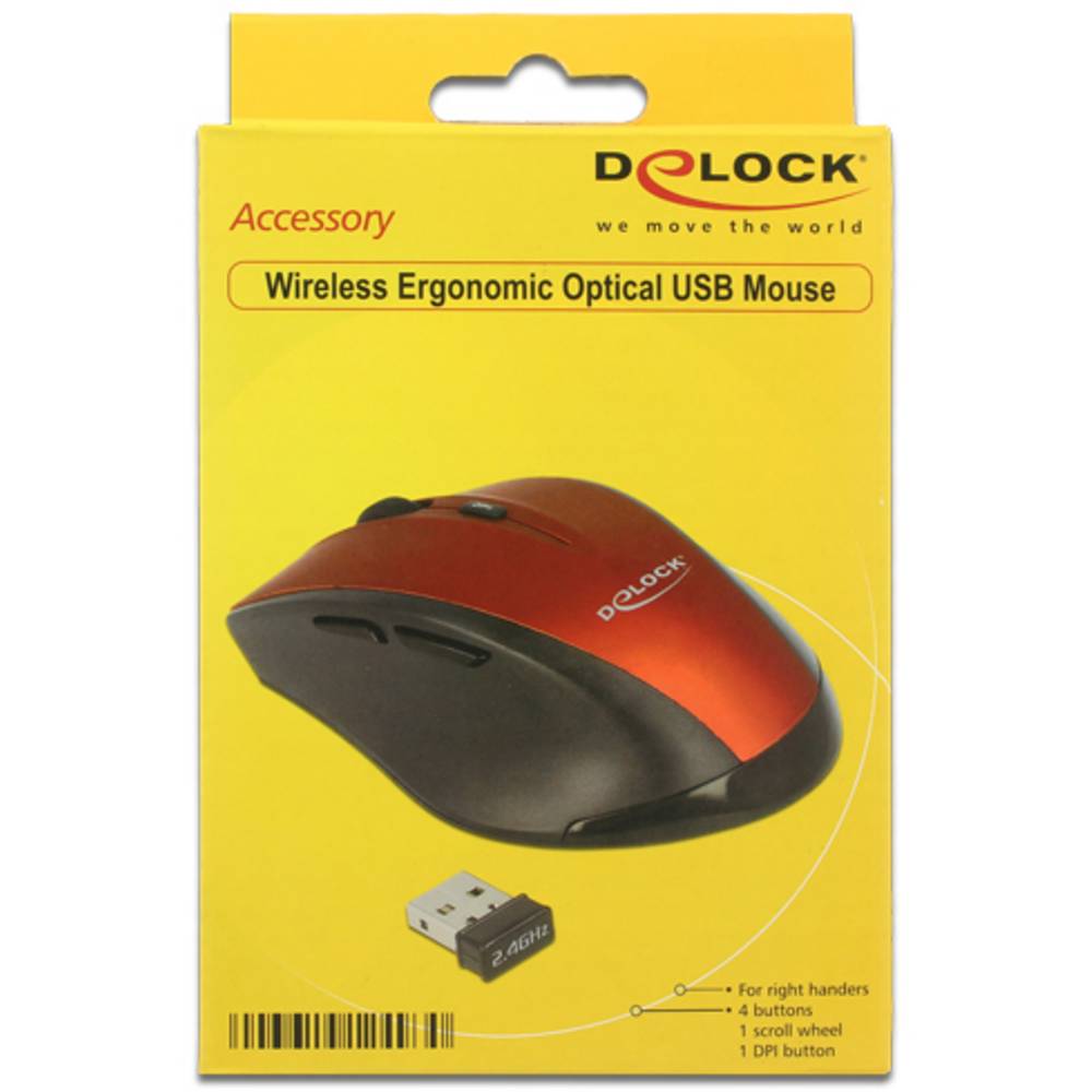 Delock 12493 Ergonomische muis USB Optisch Zwart, Rood 5 Toetsen