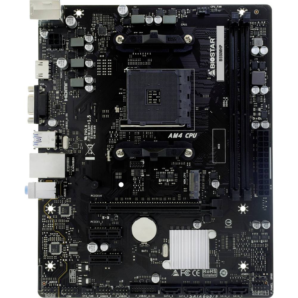 BioStar B550MHP Moederbord Socket AMD AM4 Vormfactor Micro-ATX Moederbord chipset AMD B550