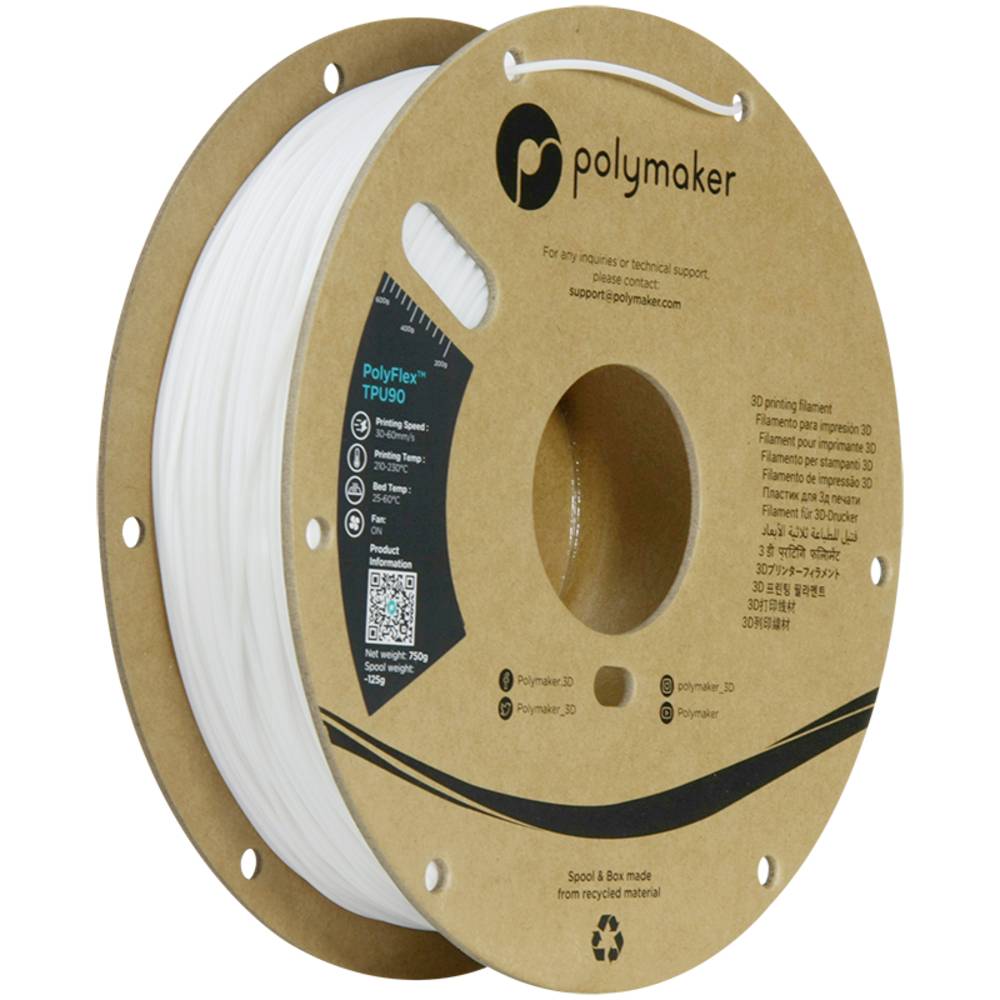Polymaker PD02002 TPU90 Filament TPU Flexibel 1.75 mm 750 g Wit PolyFlex™ 1 stuk(s)