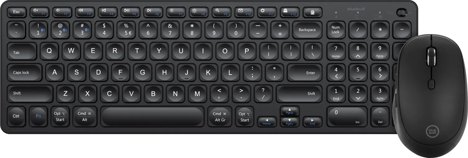 BlueBuilt Draadloos Bluetooth Toetsenbord QWERTY + Tradendum Draadloze Bluetooth Muis