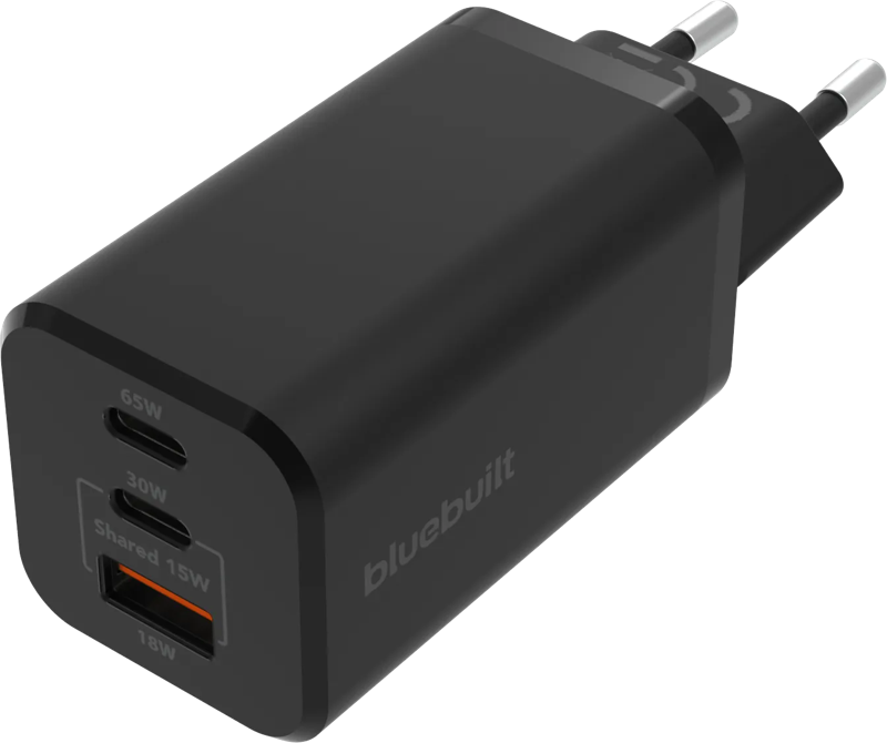 BlueBuilt Power Delivery + Quick Charge Oplader met 3 Usb Poorten 65W Zwart