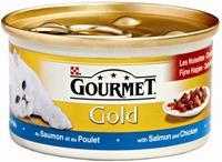 Gourmet Gold Feine Häppchen Katzenfutter in Soße, Lachs und Huhn 1 Palette (24 Dosen)