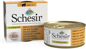 6x70g in Bouillon Tonijn met Sardientjes Schesir Kattenvoer