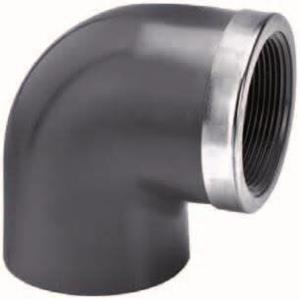 effast Knie 90° lijm x binnendraad met RVS ring 32 mm x 1"