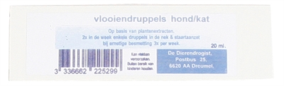 DIERENDROGIST Vlooiendruppel Natuurlijke Olie Basis 20 ML