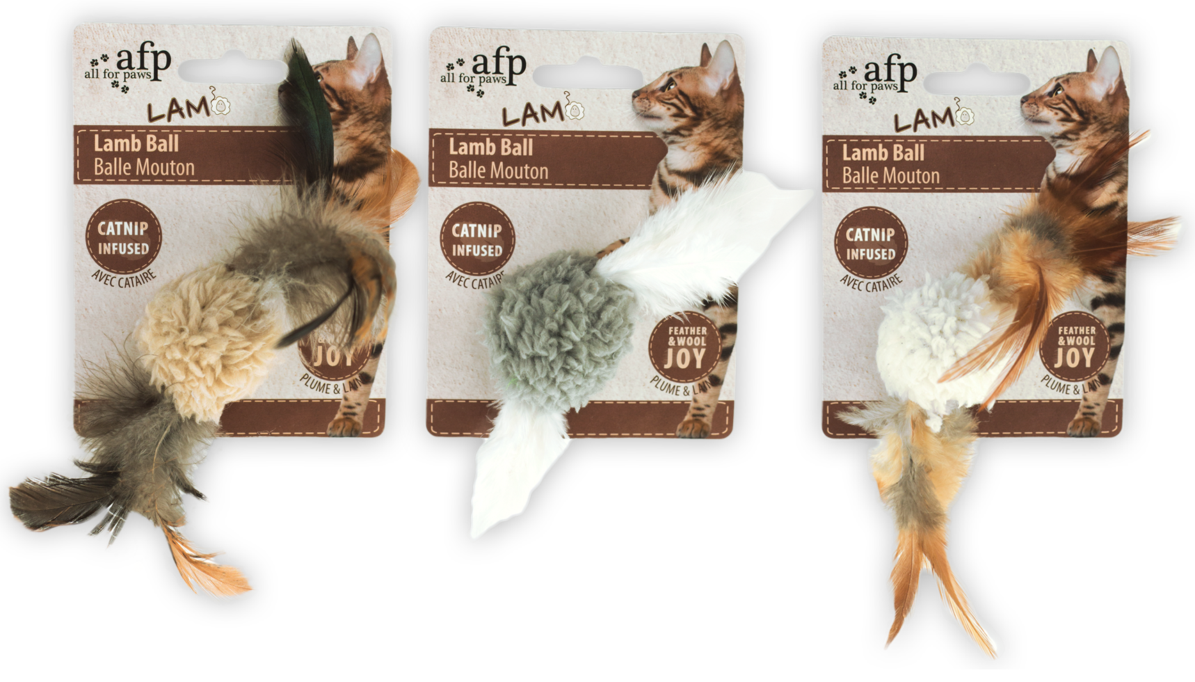 AFP LAMB BALL LAMSWOL MET VEREN VOGEL GELUID EN CATNIP ASSORTI