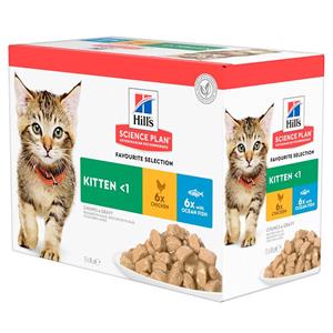 Hill's Kitten Favourite Selection nat kattenvoer met kip en met zeevis maaltijdzakje combipack 2 dozen (24 x 85 g)