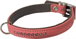 Junai.nl Hondenhalsband Nappa met Strass Roze/Grijs L