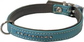 Junai.nl Hondenhalsband Nappa Met Strass Turquoise/Grijs XL