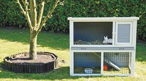 Konijnenhok bouwpakket met plastic lade en ren grijs/wit 91 cm - Gebr de boon