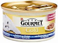 Gourmet Gold met zeevis in een saus met spinazie kattenvoer 1 tray (24 blikken)