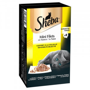 Sheba Mini Filets in Saus Gevogelte Selectie 8 x 85 gr 1 doosje (8 kuipjes)