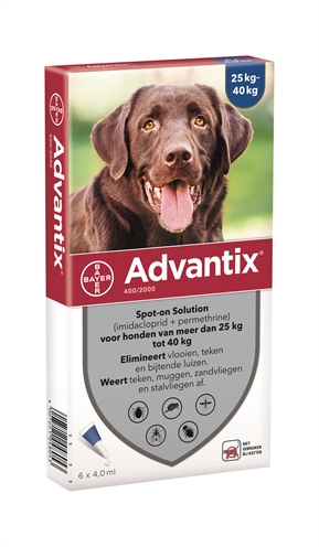 Advantix 400/2000 voor honden van 25 tot 40 kg 2 x 6 pipetten
