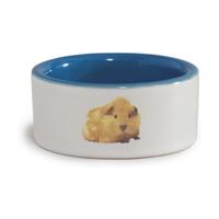 keramiek hamsterbakje met tekst: hamster beige, blauw