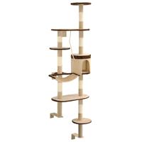 VidaXL Kattenkrabpaal met krabpalen wandmontage 194 cm beige bruin
