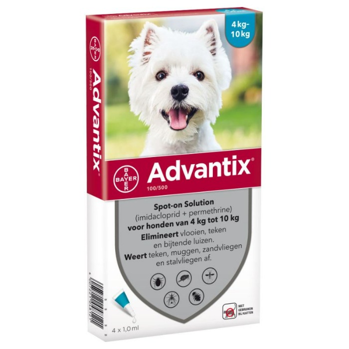 Advantix 100/500 voor honden van 4 tot 10 kg 6 pipetten