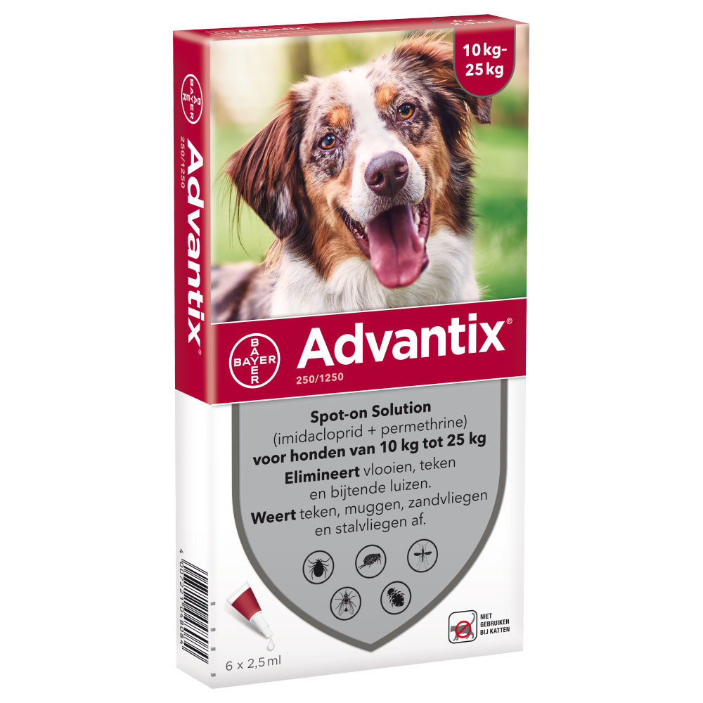 Bayer Advantix spot-on hond 6 pipetten 10 tot 25KG