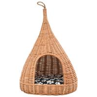 vidaXL Katzenhaus mit Kissen 40 x 60 cm Naturweide Tipi Braun