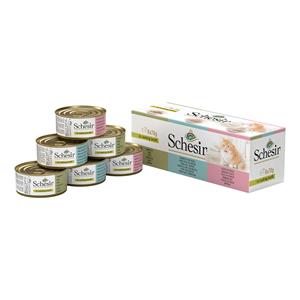 6x70g Gemengd Pakket in Bouillon Blikjes 3 smaken Schesir Kattenvoer