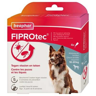 Beaphar Fiprotec Spot-On voor honden van 10 tot 20 kg 8 pipetten