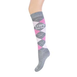 STAPP Horse Paardrijsokken Ruit Grijs / Roze / Fuchsia-31/34