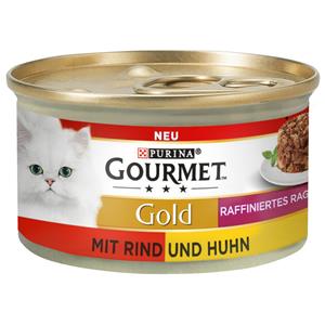 Gourmet Gold Geraffineerde Ragout Voordeelpakket 48 x 85 g - Rund en Kip Duo