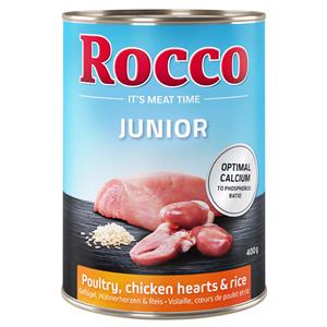 6 x 400 g Rocco Junior - Kippenhart & Rijst + Calcium Hondenvoer