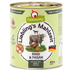 6x800g GranataPet Lievelingsmaaltijd Rund & Fazant met Wortelen, Spinazie & Saffloerolie Hondenvoer