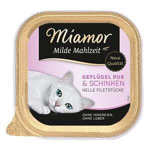 6x100g Milde Maaltijd Gevogelte puur & Ham Miamor Kattenvoer